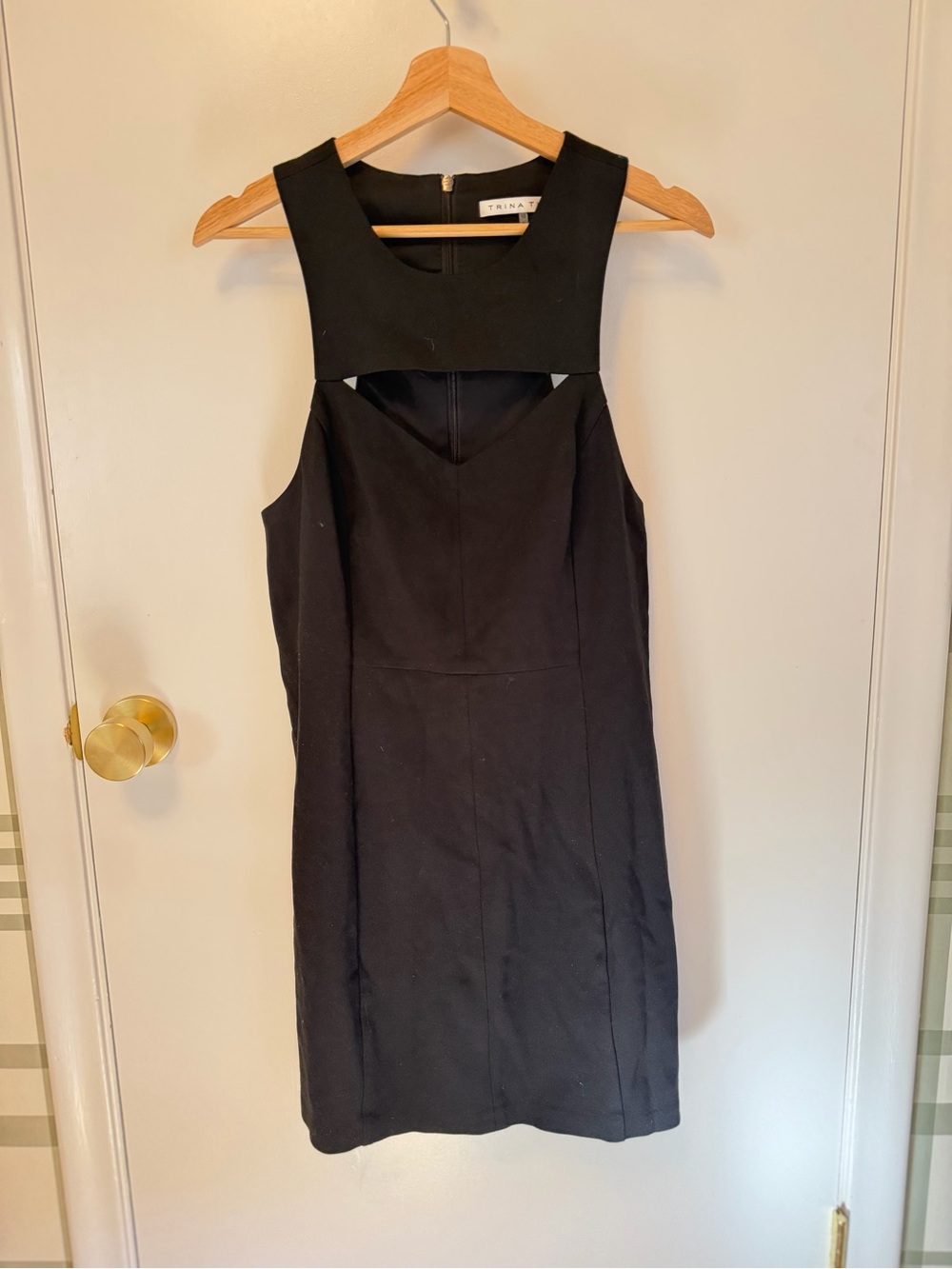 Trina Turk Black Sleeveless Cutout Mini Dress with lace trim